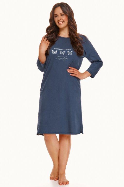 Dámská noční košile 2552-Omena, dlouhý rukáv, tmavě modrá, vel. 4XL, 5XL