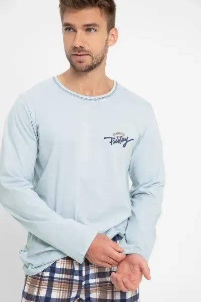 Taro, pánské pyžamo 3092-Parker, dlouhý rukáv, světle modrá, vel. 3XL