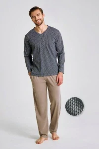 Pánské pyžamo 3481-Luca, dlouhý rukáv, šedá, vel. M, L, XL, XXL