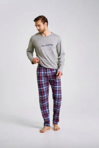 Pánské pyžamo 3478-Franco, dlouhý rukáv, šedá, vel. M, L,XL