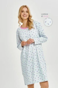 Dámská noční košile 3447-Yolanda, dlouhý rukáv, světle modrá, vel. M, L, XL