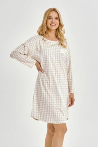 Dámská noční košile 3437-Vera, dlouhý rukáv, béžová, vel. M, L, XL