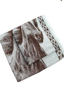 Ručník a osuška froté, motiv Kůň, tmavě hnědá