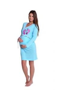 Mateřská noční košile 113-Asia, dlouhý rukáv, růžová s obtiskem nožičky, vel. S, M, L, XL