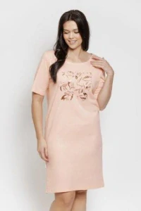 Dámská noční košile 3573-Valentina, krátký rukáv, meruňková, vel. 4XL, 5XL, 6XL