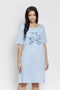 Dámská noční košile 3573-Valentina, krátký rukáv, modrá, vel. 4XL, 5XL, 6XL