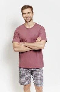 Pánské pyžamo 3602-Nico, krátký rukáv, cihlová, vel. S, M, L, XL