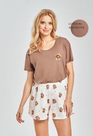 Dámské pyžamo 3526-Coco, krátký rukáv, hnědá, vel. M, L