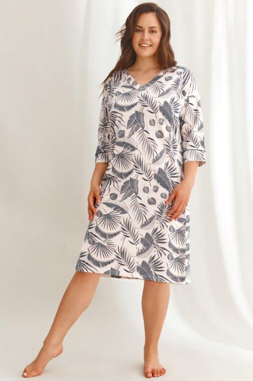 Taro, dámská noční košile 2604-Megan, 3/4 rukáv, béžová s tiskem, vel. XXL