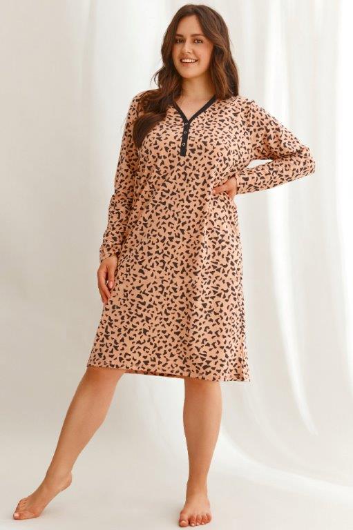 Dámská noční košile 2609-Suzan, dlouhý rukáv, hnědá, vel. 3XL