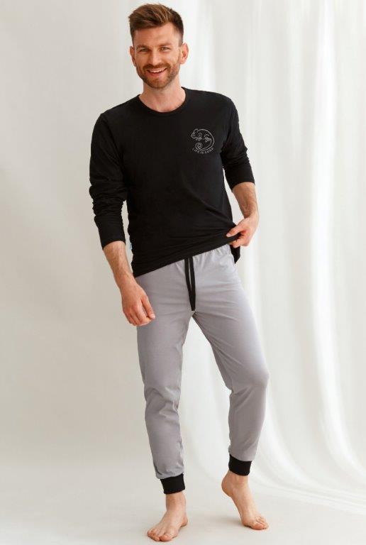 Taro, pánské pyžamo 2642-Jacob, dlouhý rukáv, šedý melír, vel. XL