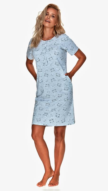 Dámská noční košile 2664-Katia, krátký rukáv, šedý melír, vel. S, M, XL