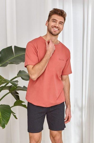 Taro, pánské pyžamo 2939-Charlie, krátký rukáv, cihlová, vel. M