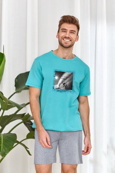 Taro, pánské pyžamo 2940-Nigel, krátký rukáv, modrá, vel. M