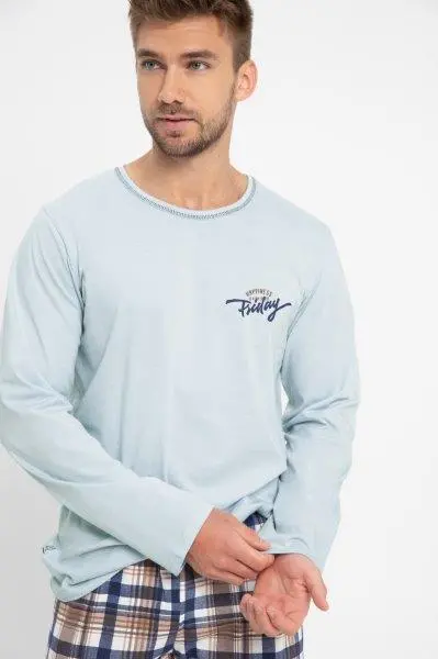 Taro, pánské pyžamo 3077-Parker, dlouhý rukáv, světle modrá, vel. XXL