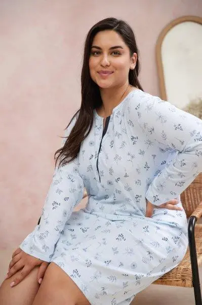 Taro, dámská noční košile 3011-Magnolia, dlouhý rukáv, světle modrá, vel. XXL