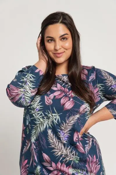 Taro, dámská noční košile 3014-Vivian, 3/4 rukáv, tmavě modrá, vel. XXL