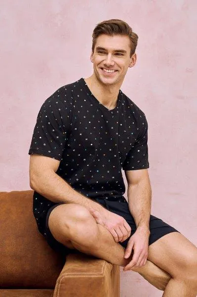 Taro, pánské pyžamo 3187-Aiden, krátký rukáv, černá, vel. L