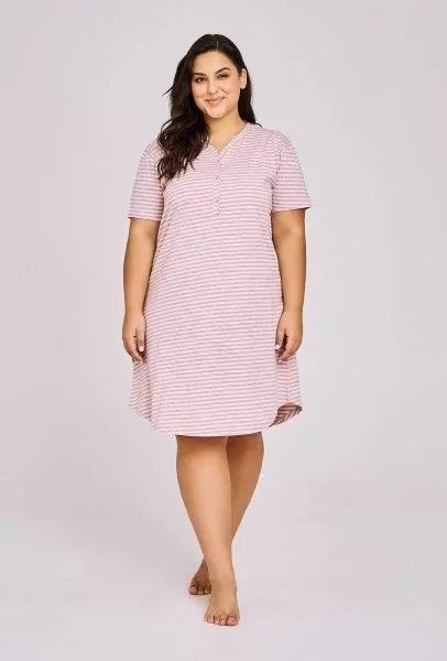 Taro, dámská noční košile 3159-Frankie, krátký rukáv, růžovo-šedá, vel. 3XL