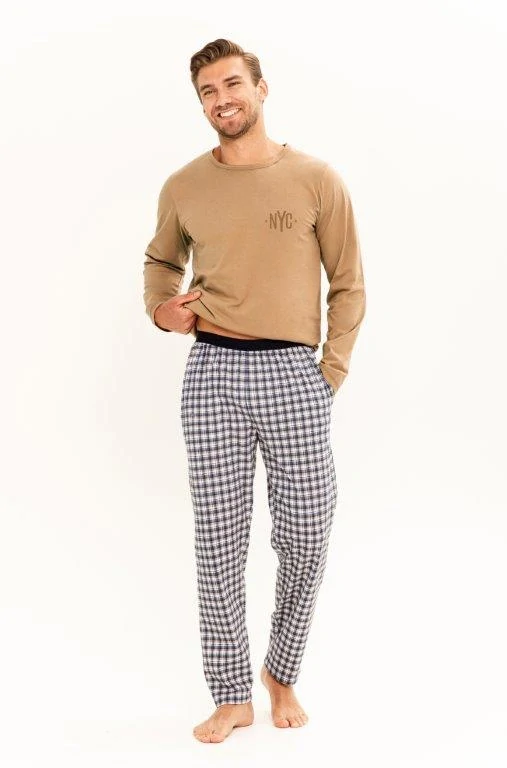 Taro, pánské pyžamo 3298-Rob, dlouhý rukáv, hnědá, vel. L