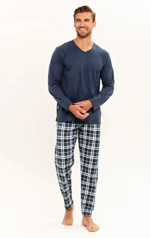 Taro, pánské pyžamo 3295-Darren, dlouhý rukáv, tmavě modrá, vel. 6XL
