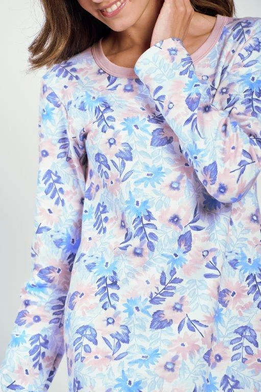 Taro, dámská noční košile 3238-Ginny, dlouhý rukáv, bílá s tiskem, vel. XL