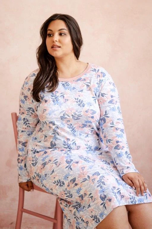 Taro, dámská noční košile 3261-Ginny, dlouhý rukáv, bílá s tiskem, vel. XXL