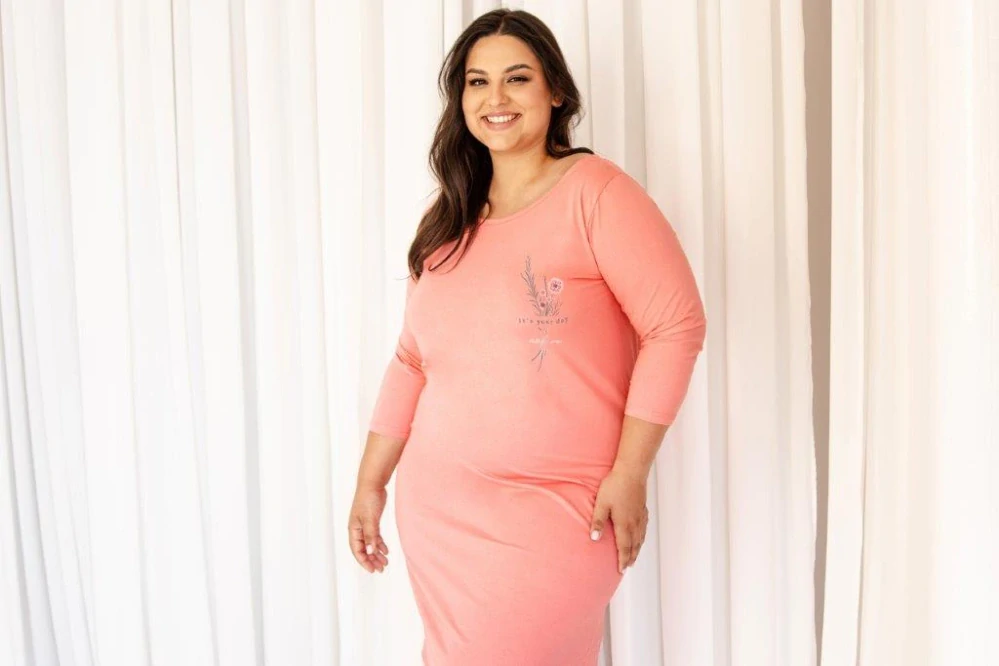 Taro, dámská noční košile 3267-Ashley, 3/4 rukáv, růžová, vel. 4XL