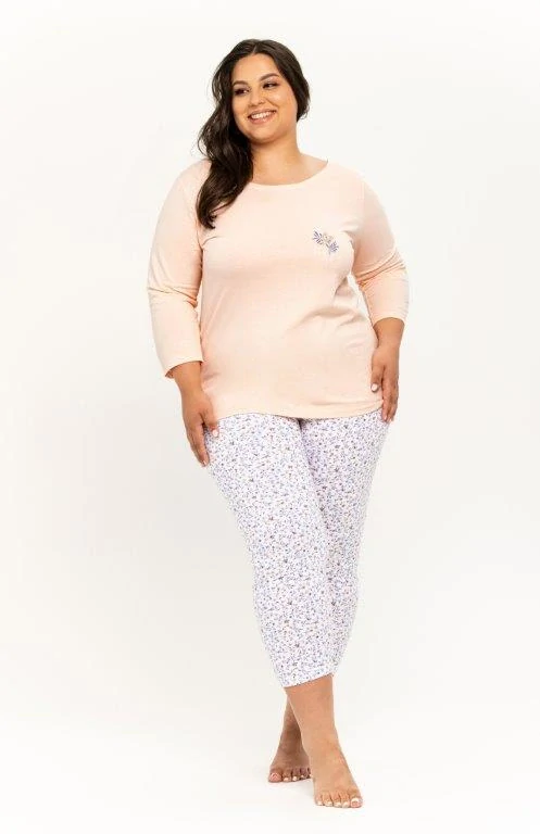 Dámské pyžamo 3257-Ariella, dlouhý rukáv, meruňková, vel. 4XL, 5XL, 6XL
