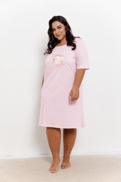 Taro, dámská noční košile 3365-Isla, krátký rukáv, růžová, vel. 4XL