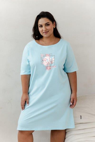 Dámská noční košile 3365-Isla, krátký rukáv, modrá, vel. 6XL