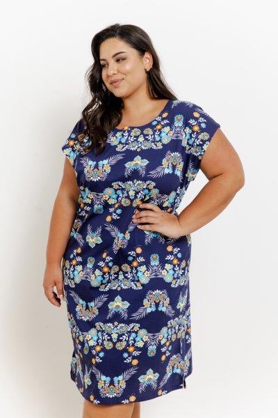 Taro, dámská noční košile 3363-Jodie, krátký rukáv, modrá, vel. 3XL