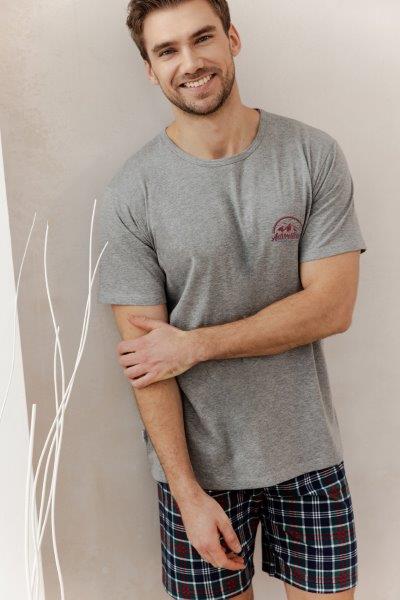 Taro, pánské pyžamo 3395-Kyle, krátký rukáv, šedý melír, vel. L