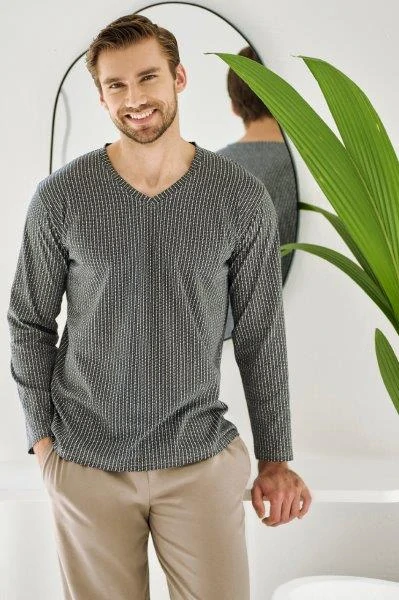 Taro, pánské pyžamo 3481-Luca, dlouhý rukáv, šedá, vel. XXL