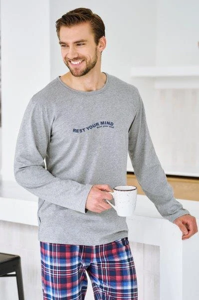 Taro, pánské pyžamo 3478-Franco, dlouhý rukáv, šedá, vel. L