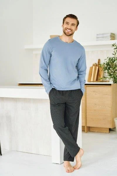 Taro, pánské pyžamo 3474/1-Lorenzo, dlouhý rukáv, šedomodrá, vel. XL