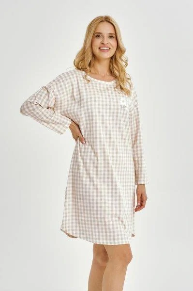 Taro, dámská noční košile 3437-Vera, dlouhý rukáv, béžová, vel. XL