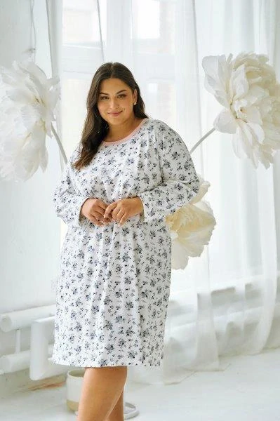 Taro, dámská noční košile 3467-Martina, dlouhý rukáv, bílá, vel. 4XL