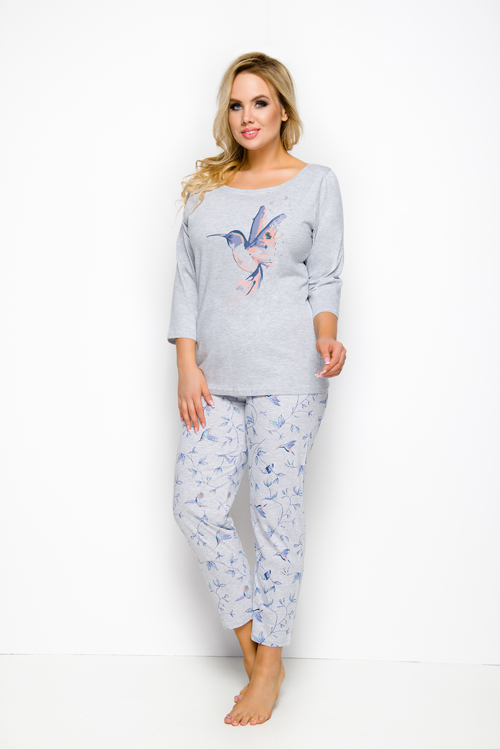 Taro, dámské pyžamo 2242-Agnieszka, dlouhý rukáv, šedý melír, vel. 3XL