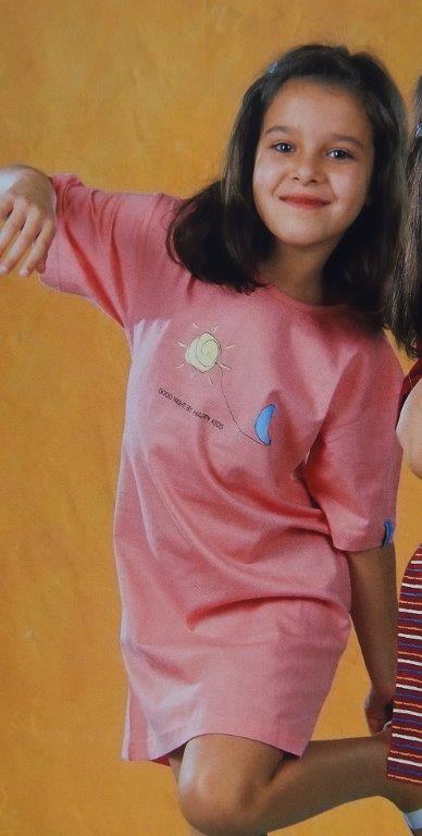 Dívčí noční košile LKD-005, krátký rukáv, růžová, vel. 128