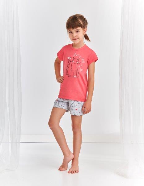 Taro, dívčí pyžamo 2201-Hania, krátký rukáv, meruňková, vel. 134