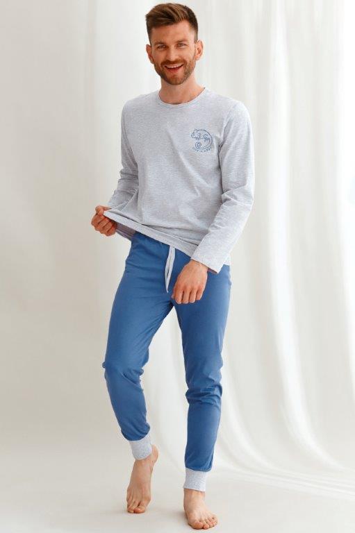 Taro, pánské pyžamo 2642-Jacob, dlouhý rukáv, šedý melír, vel. XL