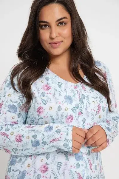 Taro, dámské propínací pyžamo 3009-Valencia, dlouhý rukáv, světle modrá, vel. XXL