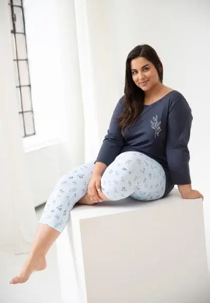Taro, dámské pyžamo 3012-Magnolia, dlouhý rukáv, modrá, vel. 3XL