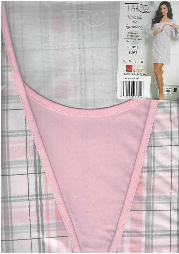 Taro, mateřská noční košile 1091-Linda, dlouhý rukáv, jemná kostka, vel. S