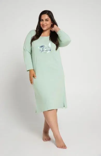 Taro, dámská noční košile 3020-Olympia, dlouhý rukáv, světle zelená, vel. 5XL