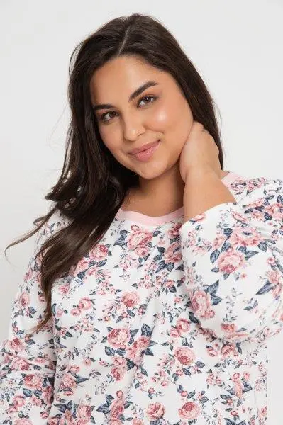 Taro, dámská noční košile 3022-Gardenia, dlouhý rukáv, smetanová, vel. 3XL