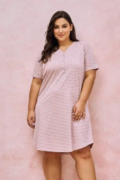 Taro, dámská noční košile 3159-Frankie, krátký rukáv, růžovo-šedá, vel. 3XL