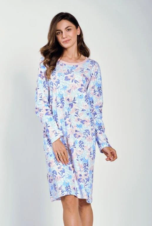 Taro, dámská noční košile 3238-Ginny, dlouhý rukáv, bílá s tiskem, vel. XL