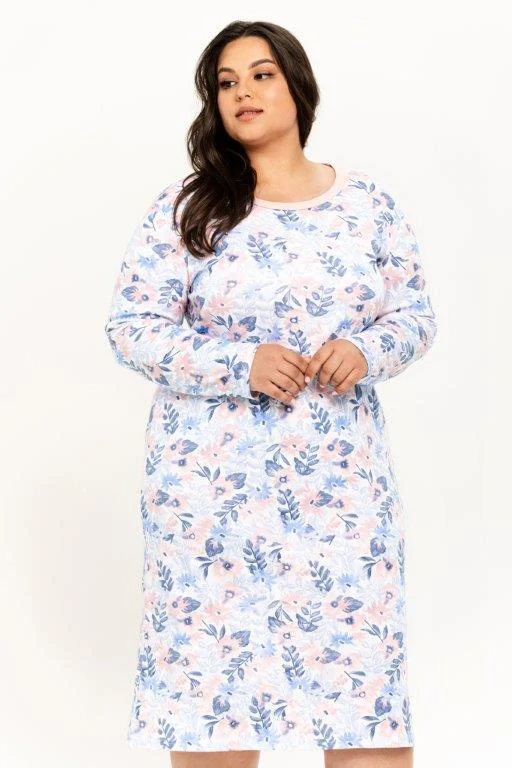 Taro, dámská noční košile 3261-Ginny, dlouhý rukáv, bílá s tiskem, vel. XXL